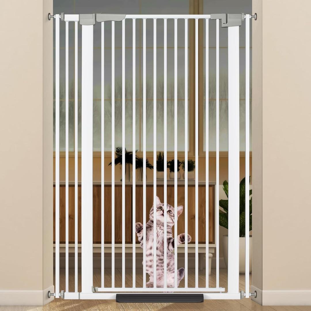 51.18" Extra Tall Cat Gate for Doorway, 30.5"-40" Auto Close Pet Gate Include 2.75" and 5.5" Extension Kits, No Drilling Pressure Mount Kit, Suitable for Doorways or Kitchen, New White