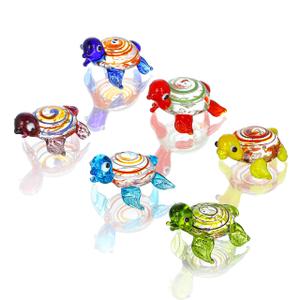 HDCRYSTALGIFTS Set of 6 Handmade Mini Sea Turtle Figurines 1.5'' Hand Blown Sea Animal Collectibles Ornament Art Glass Miniature Decor