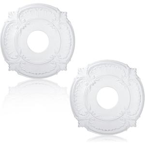 Cunno 2 Pieces PU Ceiling Medallion Decorative Ceiling Fan Medallion Round Home Lighting for Light Fixtures Chandeliers, 12" od x 3.5" ID(White)