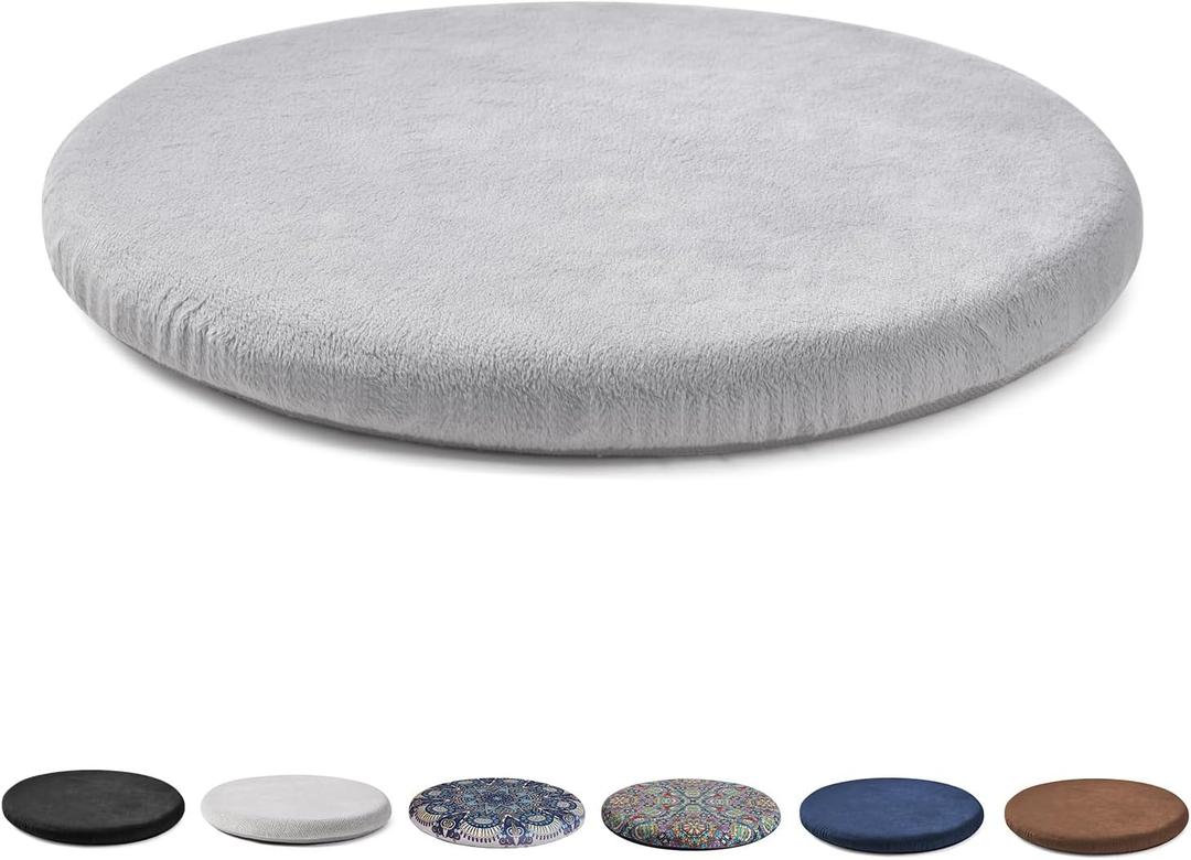 Round Memory Foam Chair Cushion Circle Bar Stool Pad Detachable Chair Seat Cushion with Removable Cover and Rubber Back Anti Slip Kitchen Dining Chair Pad 13 Inches Grey