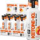 Ketone-IQ Exogenous Ketone Energy Shots with Caffeine - 12 Pack of Green Tea Caffeine Shots with 5g Bioidentical Ketones and B Vitamins - Fast Acting, On The Go Clean Energy Drink (Peach)