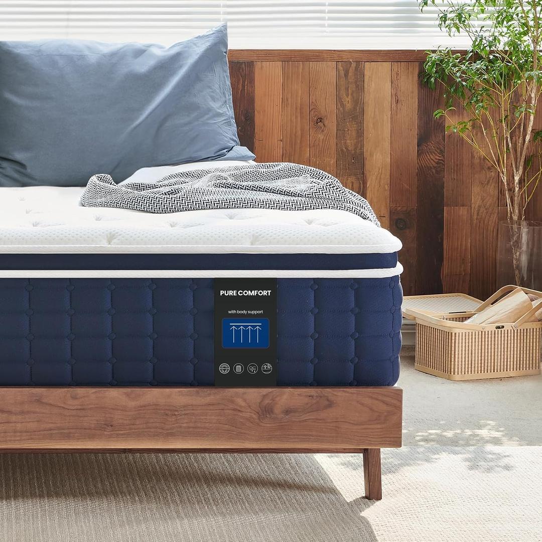 Coolvie Full Size Mattress, 12 Inch Medium Feel Full Mattress in a Box, Hybrid Construction Individual Pocket Springs with Memory Foam, Cooler Sleep with Pressure Relief and Support (Bluewhite)