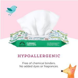 Mama Bear Flushable Toddler Toilet Wipes, Unscented, Formulated without Fragrance, Hypoallergenic, Plant-Based, Septic Safe, 336 Count, 4 Packs of 42