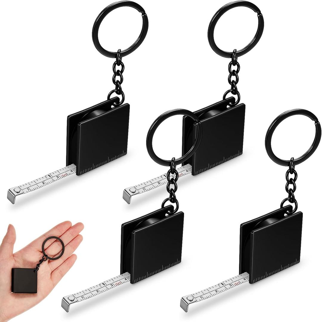 Quelay Mini Measuring Tape Metal Keychain Tape Measure up to 47.24 Inches Small Retractable Measure Keychain(4 Pcs,Black)