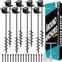 25" Ground Anchors Screw in, Mobile Home Anchors with Upgraded Wider Spiral Blades, Earth Anchors Swing Set Anchors High Wind Heavy Duty for Shed, Trampoline, Carports(Set of 8) (Black)