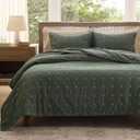 Bedsure 100% Cotton Quilt Set - King Size Bedspread, Lightweight Soft Bed Coverlet, PureWoven, 3-Piece Cozy Stitching Comforter with 2 Pillow Shams in Embroidery Clover Pattern, 106x96 in, Olive Green