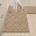 COSY HOMEER Soft Kitchen Rugs [2 PCS] for in Front of Sink Super Absorbent Kitchen Floor Mats and Mats 20x30 Inch/20X48 Non-Skid Kitchen Mat Standing Mat Washable,Polyester,Beige