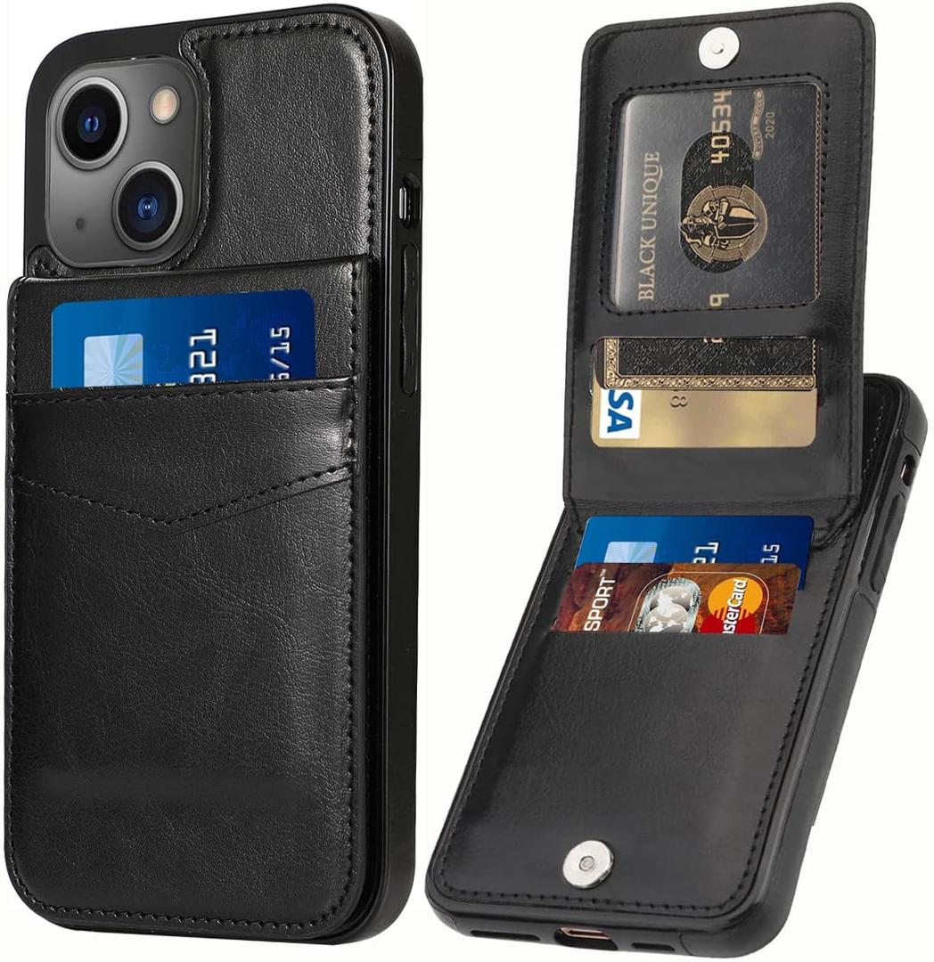 iPhone 14 Wallet Case with Credit Card Holder for Women Men PU Leather Wallet Case for iPhone 14 Case 6.1 inch (Black)