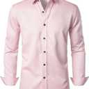 JEMITOP Men's Stretch Wrinkle Free Dress Shirt Formal Prom Wedding Long Sleeve Button Down Shirts (Pink, XL)