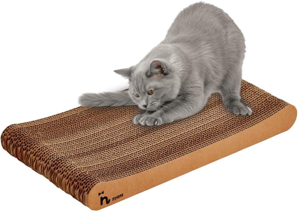 nyans Cat Scratcher Cardboard Made in Japan, Premium Double-Sided Corrugated Scratching Board, Low-Mess Minimal Design, Furniture Protector for Indoor Cats, 18.1 in (Medium)