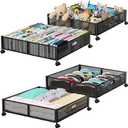 Under Bed Storage Containers with Wheels - Shoe Storage Organizer Drawer, Tool-free Assembly Metal Underbed Storage for Bedroom Clothes, Shoes, Blankets - 4Pack (4 Pack(23.623.6"), Black)