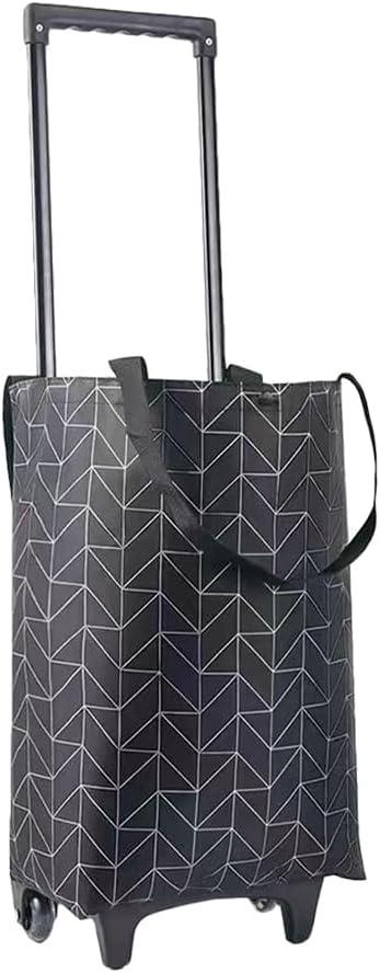 Folding Trolley Bag with Wheels Large Capacity ‎18.9x11.02x7.09in Reusable Grocery Cart for Shopping Camping Hand Pulled Design