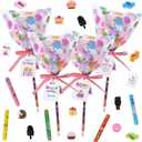 Aneco 24 Birthday Party Favors Stationery Gifts Set, Giant Lollipop Party Favors with Scratch Art Kits Cards Pencils Stickers Erasers Slap Bracelets Sharpeners for Birthday Party Favors Bags