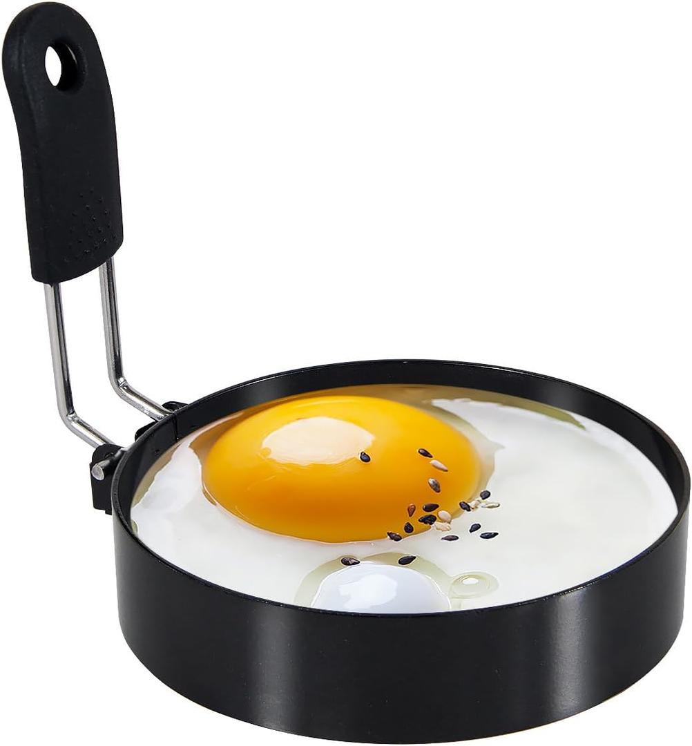 3.5'' Egg Rings with Silicone Handle, Stainless Steel Egg Cooking RingsNonstickFor Frying Eggs and English Muffins Pancake, Egg Mold Shaper For Breakfast