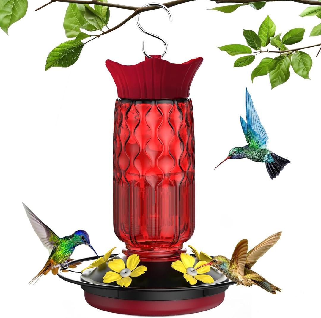 Hummingbird Feeders for Outdoors, Hanging Hummingbird Feeder with 5 Flower-Shaped Feeding Ports, 16 Oz Bird Feeder with Bee Proof & Built-in Ant Moat, Outdoor Garden Decor Gifts for Women Mom