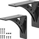 Heavy Duty Shelf Bracketsmax Load 900 LBS,Premium Alloy Metal Mantel Brackets , (Set of 2) - Countertop Support Brackets (Black-Metallic Silver, 6 inch x 5 inch)