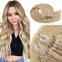 TESSHAIR Micro Loop Hair Extensions, 100% Remy Human Hair, Microlink Extensions, No Tangle & Smooth, 50 Strands 50g, 14 Inch #Blonde & Bleach Blonde