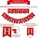 Red Birthday Decorations Kit - 16-Piece Set with Pre-Strung Happy Birthday Banner, Honeycomb Balls, Garland & Swirls | Red Theme Party Supplies for Women Girls Kids, Teens Adults