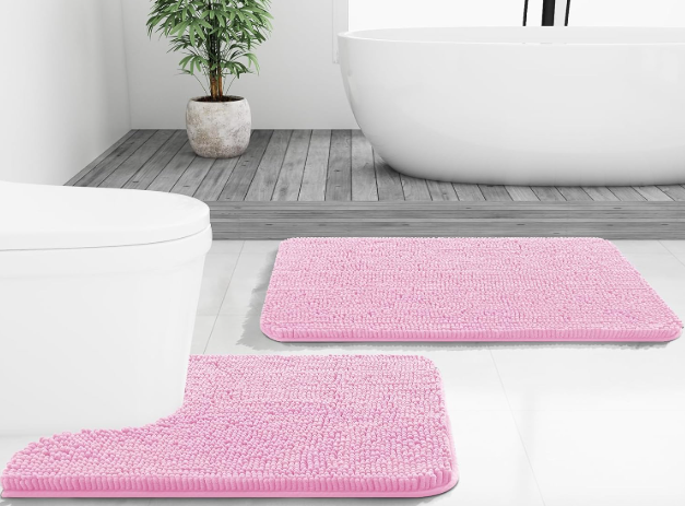 OLANLY Bathroom Rugs 59x20, Extra Soft Absorbent Chenille Bath Rugs, Rubber Backing Quick Dry, Machine Washable Bath Mats for Bathroom Floor, Tub and Shower, Home Decor Accessories, Pink