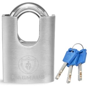 Magmaus SDL/50 [Closed Shackle] Heavy Duty Lock with 3 Keys - [Stainless Steel] Weatherproof Padlock for Outdoor Use - Ideal for Storage Unit, Shipping Container, Gate