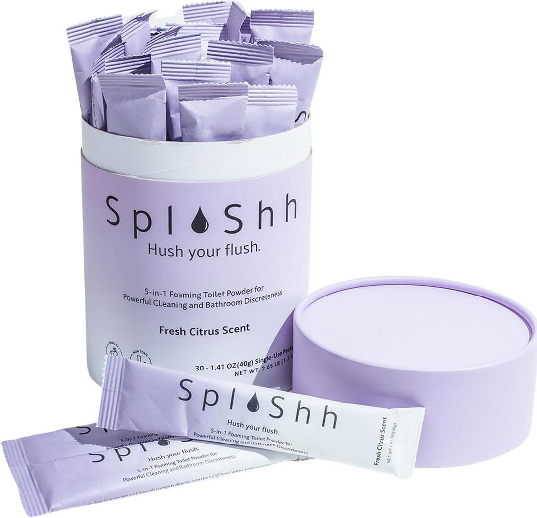 SplaShh 5 in 1 Foaming Toilet Bowl Cleaner, 30 Powder Packets, Fresh Citrus Scent, No Harsh Chemicals, Easy Clean, Replaces Sprays, Pods & Tablets, Stain & Odor Remover, Convenient Pouches