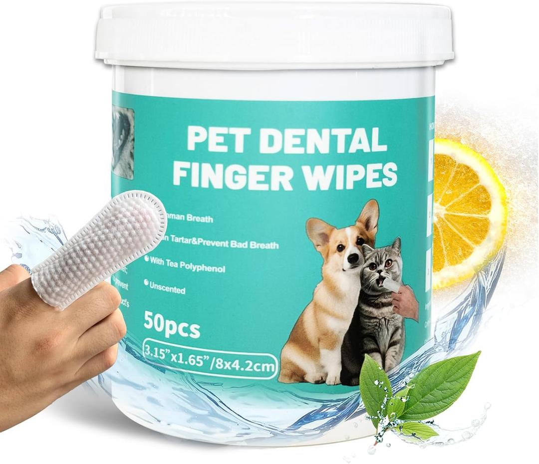 3 x Dog Teeth Dental Finger Wipes for Dogs & Cats No-Rinse Dog Finger Toothbrush Dog Plaque & Tartar Prevention with Brushing Beads Dog Breath Freshene 50pcs