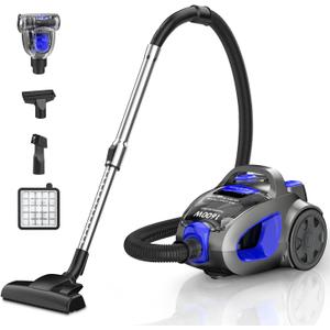 Canister Vacuum Cleaner, 32Kpa 1600W Bagless Vacuum Cleaner, Dust Full Indicator, H13 HEPA Filter, 3.7Qt Large Capacity, Lightweight Vac for Hard Floors, Carpet, Pet, Upholstery, Blue