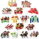 HOWAF Kentucky Party Derby Day Cupcake Toppers Decorations, 32pcs Horse Racing Cake Toppers Derby Day Party Supplies Horse Cupcake Toppers for Run for the Roses Supplies Double-Sided