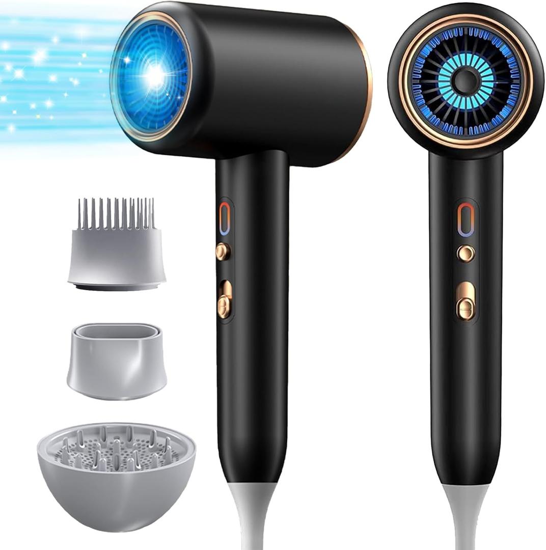 Ionic Blow Dryer, Blow Dryer with Diffuser & Concentrator & Comb Nozzle, 1875W Turbo Ultra-Quiet Hair Dryer with 2 Heat & 3 Speed, Fast Heat-UP Compact Hair Dryer for Home Travel