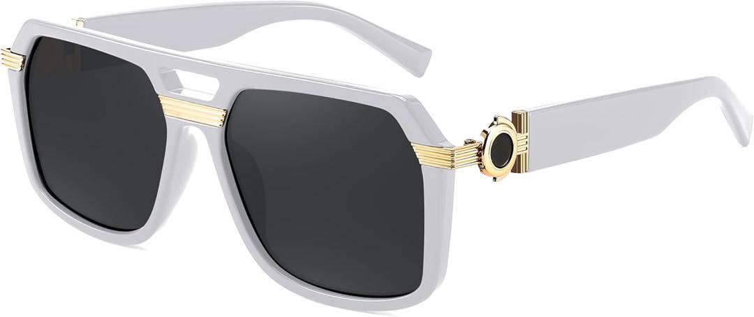 FEISEDY Trendy Square Aviator Sunglasses Women Men, Vintage Rectangle Stylish Frame UV400 Sun Glasses B9122 (White)