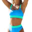 ZINPRETTY Women High Waisted Bikini Sets Color Block Swimsuits 2 Piece Bathing Suits Tummy Control Sporty Teens (Small)