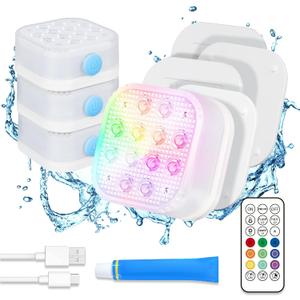 Homly Rechargeable Submersible Pool Lights with Remote, Waterproof Underwater Charging Battery Operated Controlled 16 Color Changing LED with Magnet Floating Lights Pool Pond Decoration 4 Pack