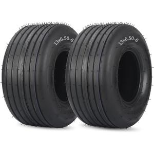 GICOOL (2 Pack) 13x6.50-6 Tubeless Lawn Mower Tires, 13x6.50-6 Riding Lawnmower Straight Rib Tread, 4 Ply