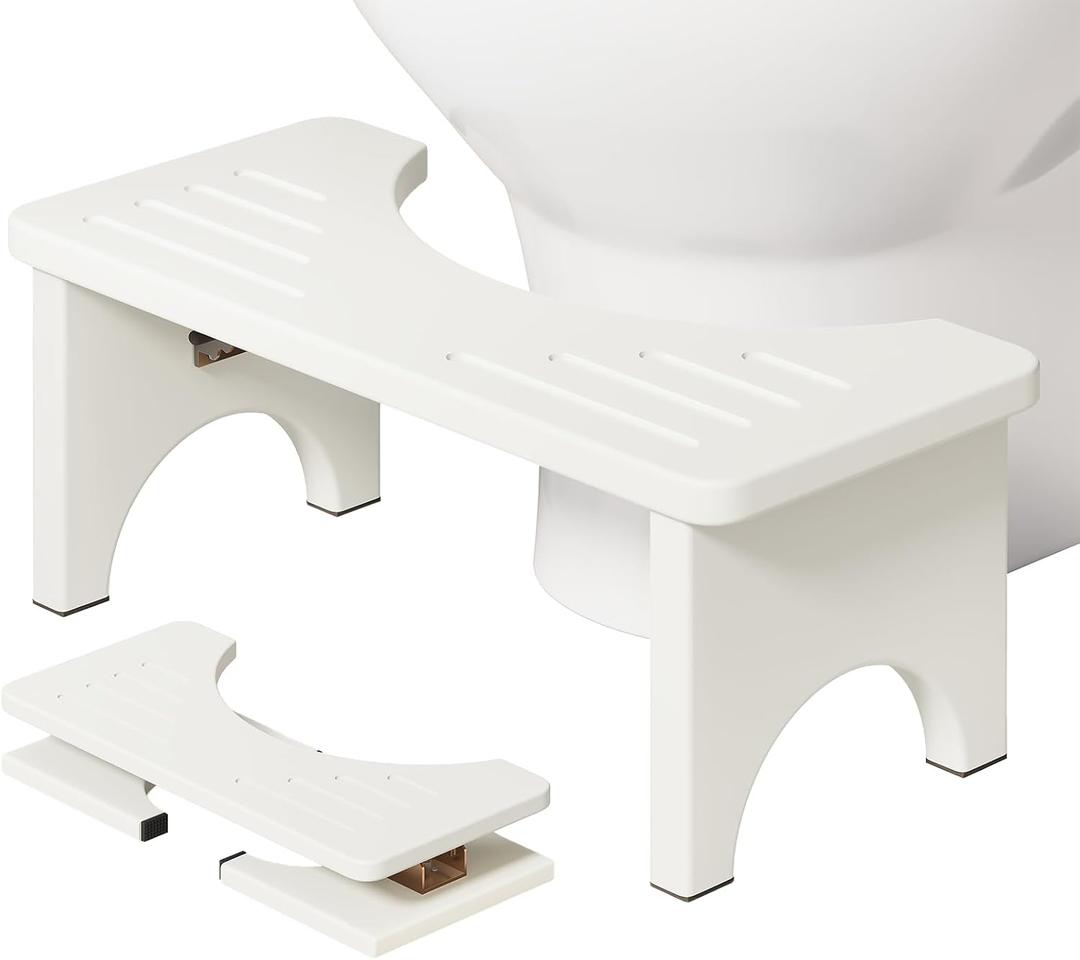 Osivaes 7 Inch Bamboo Toilet Stool Squat Adult, Foldable Squatting Potty for Adults, Ergonomic Poop Stool with Non-Slip Surface, Portable for Bathroom & Travel, White (1 Pack)