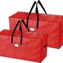 Christmas Tree Storage Bags - Set of 2 Woven Totes for up to 16-Foot Artificial Trees - Protects Holiday Decorations from Damage by Elf Stor (Red) (Red with Black Handles)