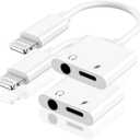 [Apple MFi Certified] iPhone Headphones Adapter, 2 Pack 2 in 1 Lightning to 3.5 mm Headphone Jack Aux Audio + Charger Cable Splitter Adapter Dongle for iPhone 14 13 12 11 Pro Max XS XR X 8 7 iPad (White)