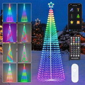 HOLILLUMA 12FT Outdoor Christmas Tree, RGB Color Changing Pre-lit Smart Cone Christmas Tree with LED Lights, App & Remote Control, DIY Multi-Color Lightshow, Music Sync, Christmas New Year Decoration