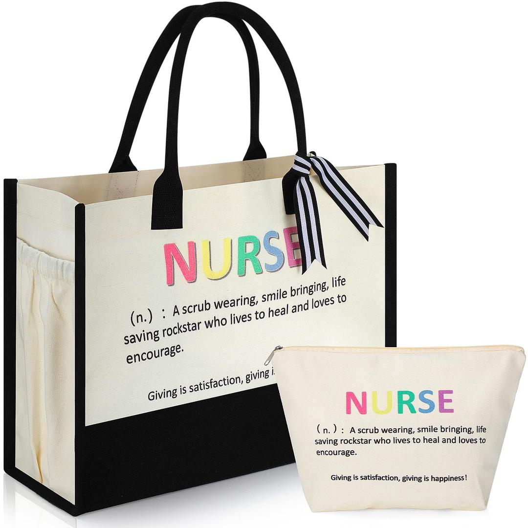 2 Pcs Retirement Gifts for Women Canvas Tote Bag Cosmetic Bag Retired Farewell Gifts for Retirees Coworker Teachers