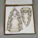 2 Pcs White Ceramic Christmas Tree with LED Tea Lights & Remote Control, Farmhouse Tabletop Christmas Decorations Indoor for Mantle, Fireplace, Shelf Winter Holiday Home Decor (9.5" H & 7.5" H)