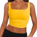 Zeagoo Women's Double Lined Tank Top Square Neck Sleeveless Crop Tops 2026 Cute Casual Slim Fit Trendy Tops Yellow M