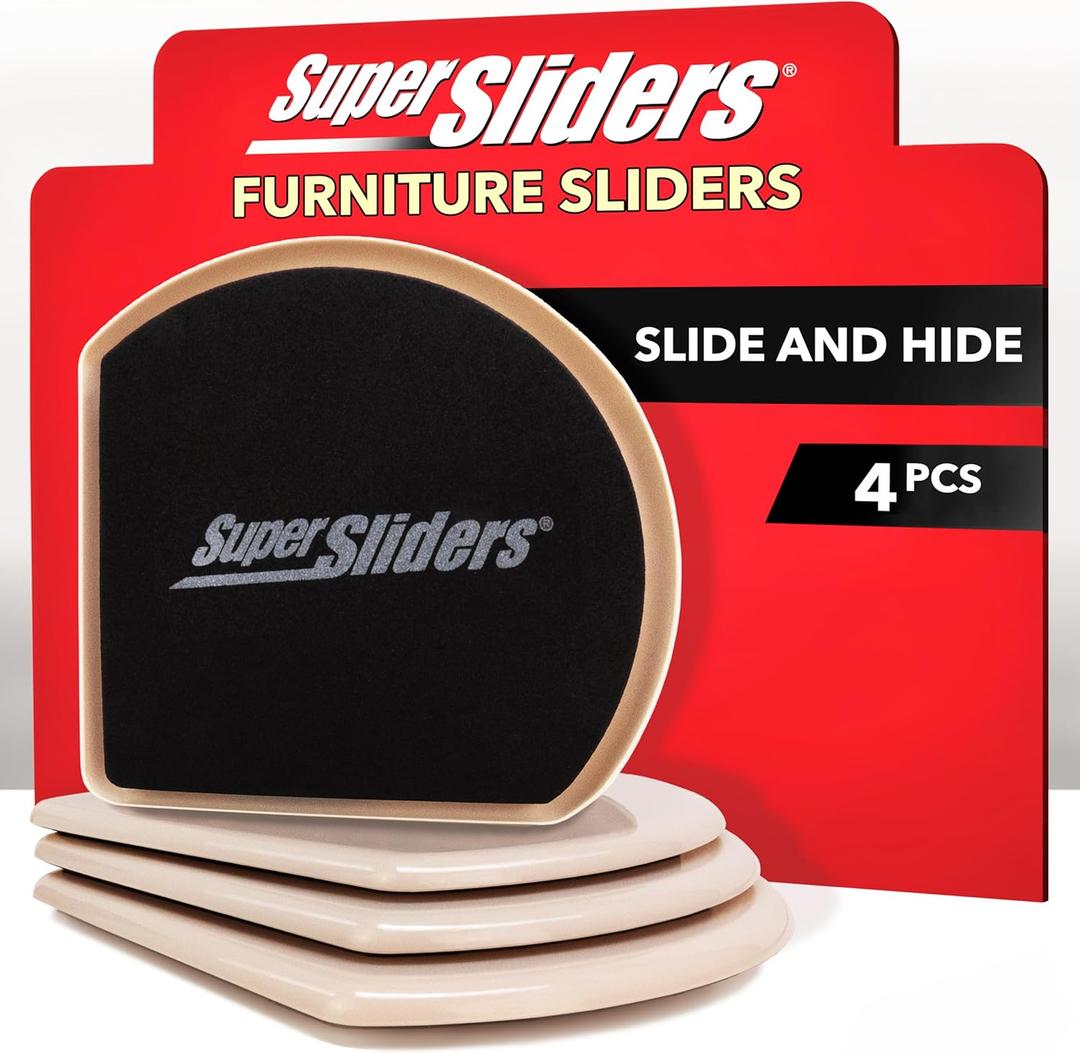 Super Sliders 7" Reusable Slide and Hide Furniture Sliders for Carpet, Beige (4 Pack)