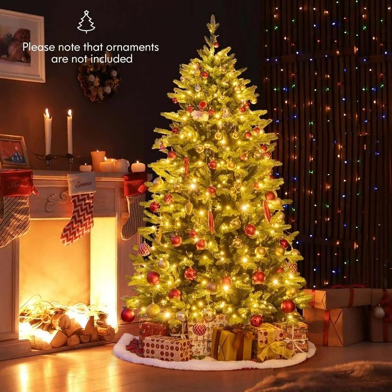 6 Feet Artificial Christmas Tree Hinged Xmas Tree with Lights and 3 Auto Timers-6 ft