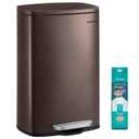 SONGMICS 13 Gallon (50 L) Trash Can, Stainless Steel Kitchen Garbage Can, Recycling or Waste Bin, Soft Close, Step-On Pedal, Removable Inner Bucket, Brown ULTB50BR
