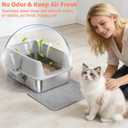 Stainless Steel Cat Litter Box with Lid, XL Metal Litter Box, Extra Large Litterbox for Big Cats, High Sided | Easy Cleaning | Odor-Free Includes Scoop and Mat