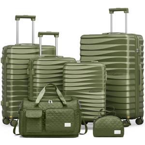 Joyway Luggage Sets 6 Piece with Detachable Spinner Wheels, Lightweight Hard Shell Travel Suitcse Set with TSA Lock (Green, 6 Piece Set)