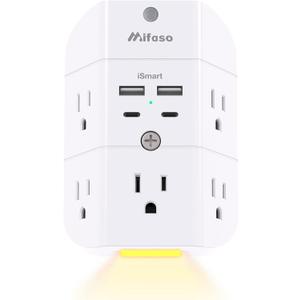 Surge Protector Outlet Extender - with Night Light, 5-Outlet Splitter and 4 USB Ports (2 USB C Charger), Multi Plug Outlet for Home, Dorm Room Essentials