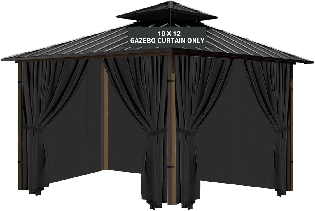 Gazebo Universal Replacement Privacy Curtain, 10'X12' Gazebo Curtains Outdoor Waterproof, 4-Panels Sidewall with Zipper for Patio, Garden and Backyard (Only Curtains, 10'X12', Black)