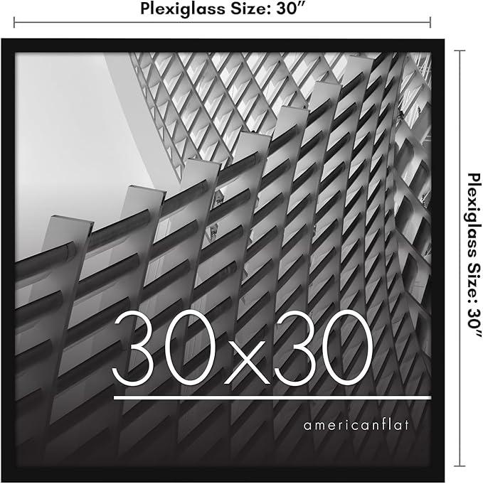Americanflat 30x30 Picture Frame with Polished Plexiglass - Streamline Collection - Thin Border Square Frame for Wall Display - Hanging Hardware Included - Black