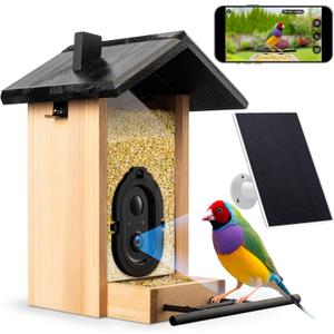 Geeni BirdConnect FeatherCam  Smart Bird Feeder with Camera, AI Bird Identification, Auto Capture, Motion Detection, 1080p HD, Night Vision, Wireless & Solar-Powered
