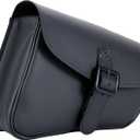 Motorcycle Swingarm Bag with Black Synthetic Leather, Swing Arm Bag Motorcycle Saddlebag Left Side Tool Bag Fit for Softail / Triangulated Swingarm Models Dyna Low Rider Fat Bob, An Adjustable Strap (Medium to Large)